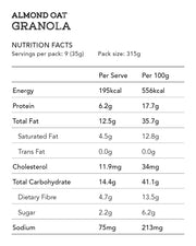 Almond Oat Granola 315g (Gluten Free, No Refined Sugar)