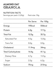 Almond Oat Granola 70g (Gluten Free, No Refined Sugar)