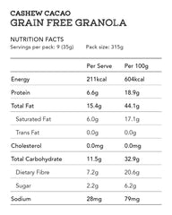 Cashew Cacao Grain Free Granola 315g (Gluten Free, Dairy Free, No Refined Sugar)